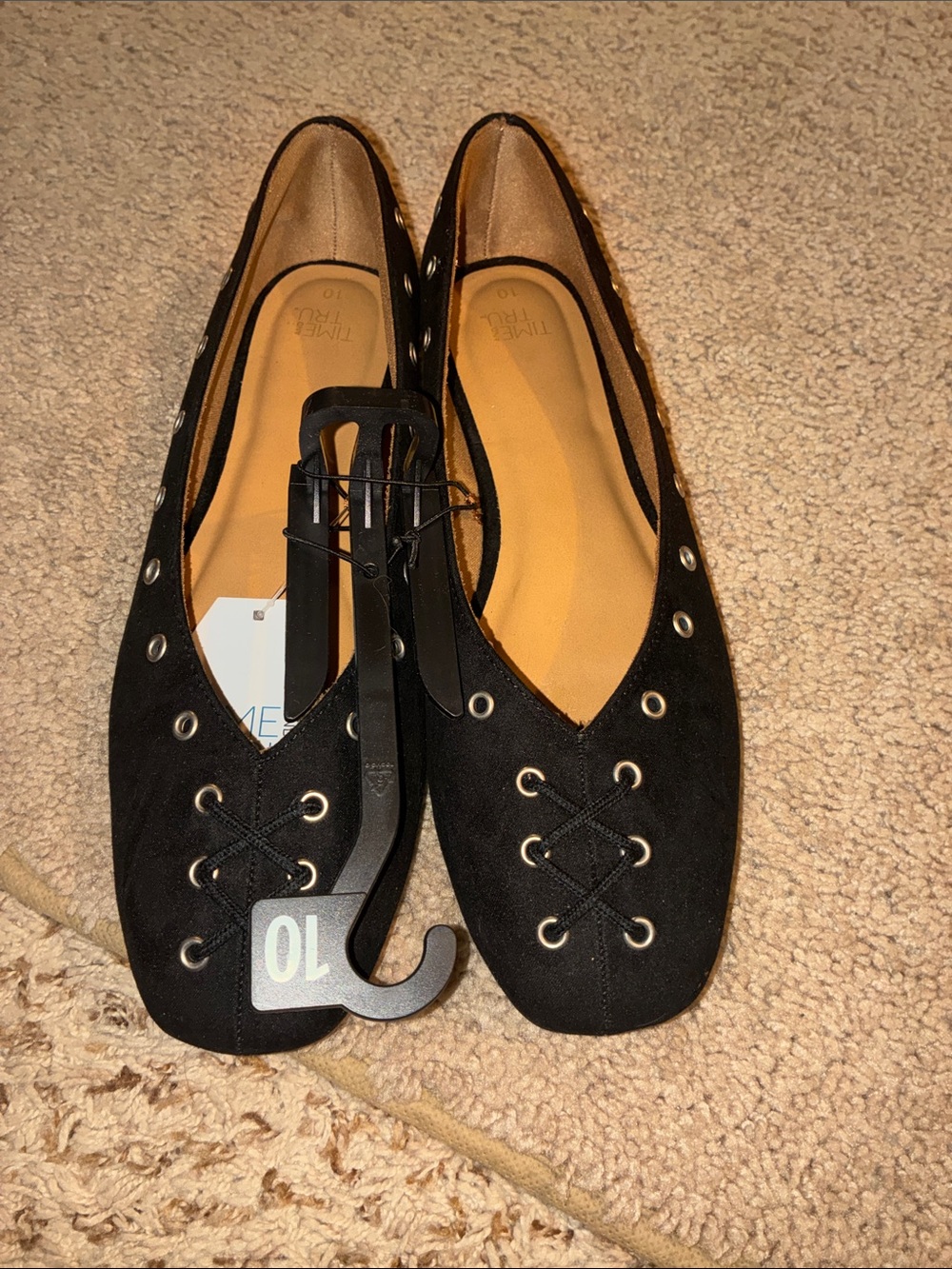 Women’s Black Lace-Up Ballet Flats Corset size 10